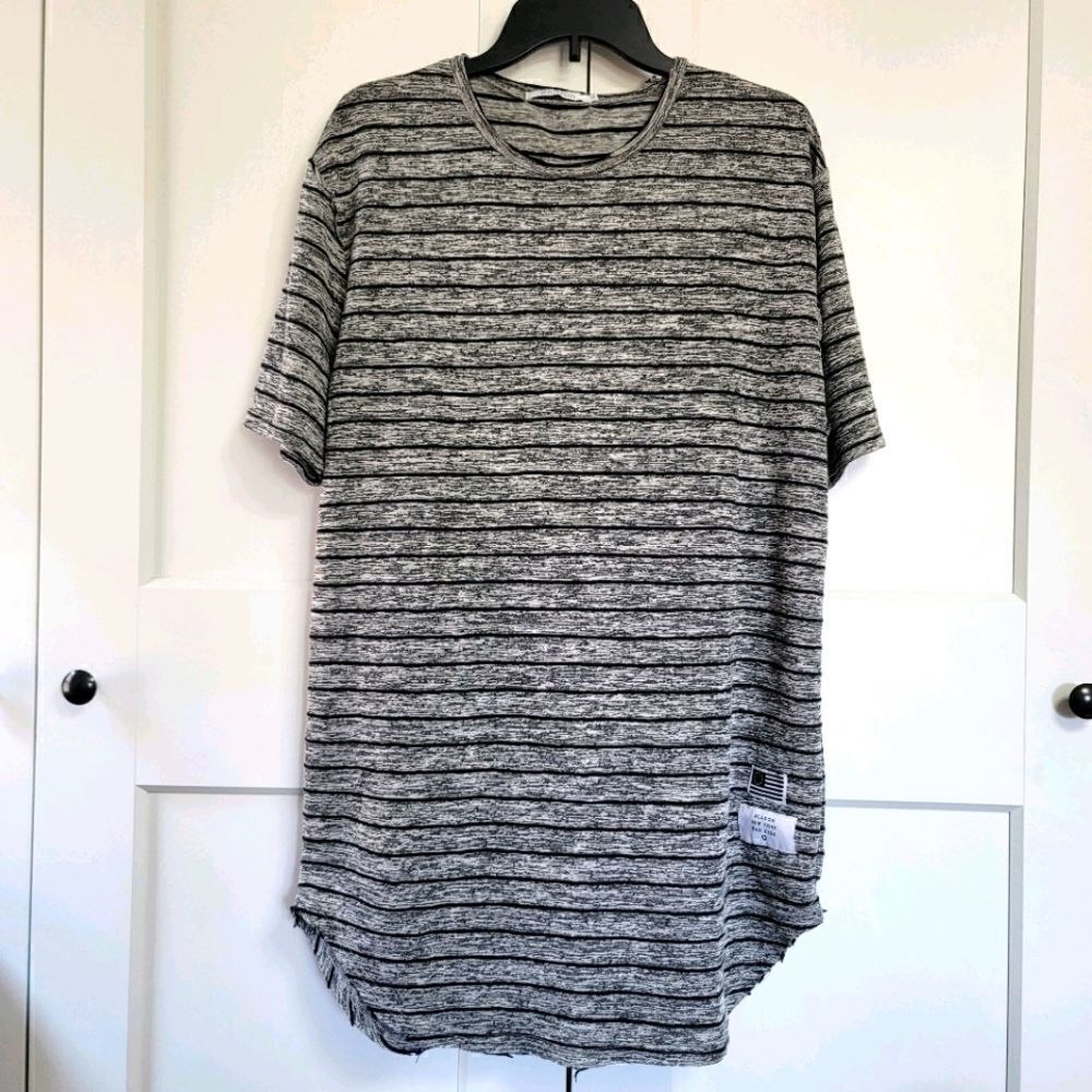 Reason brand striped raw hem and neck top
